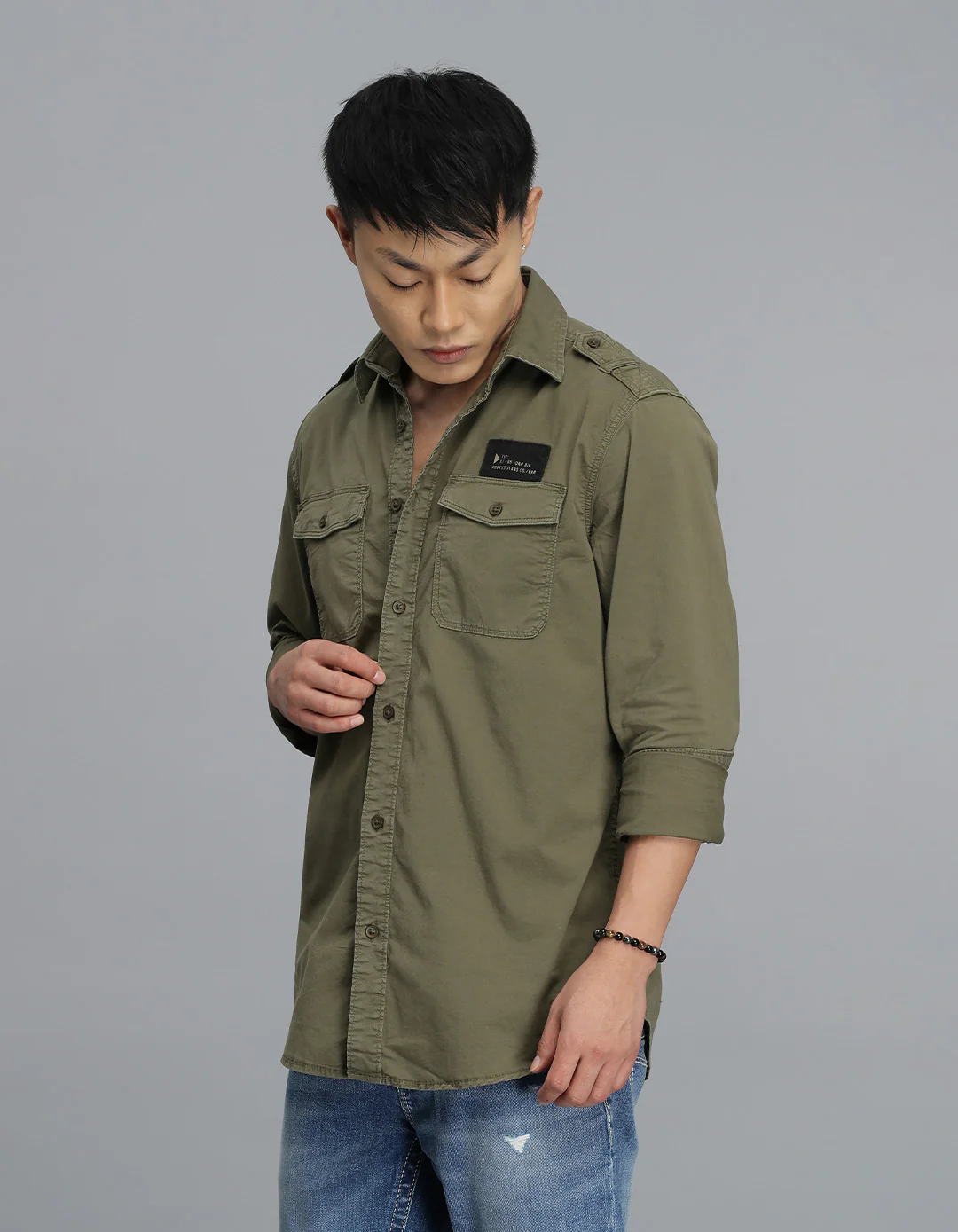 Olive Full Sleeves Cargo Shirt - Image 3