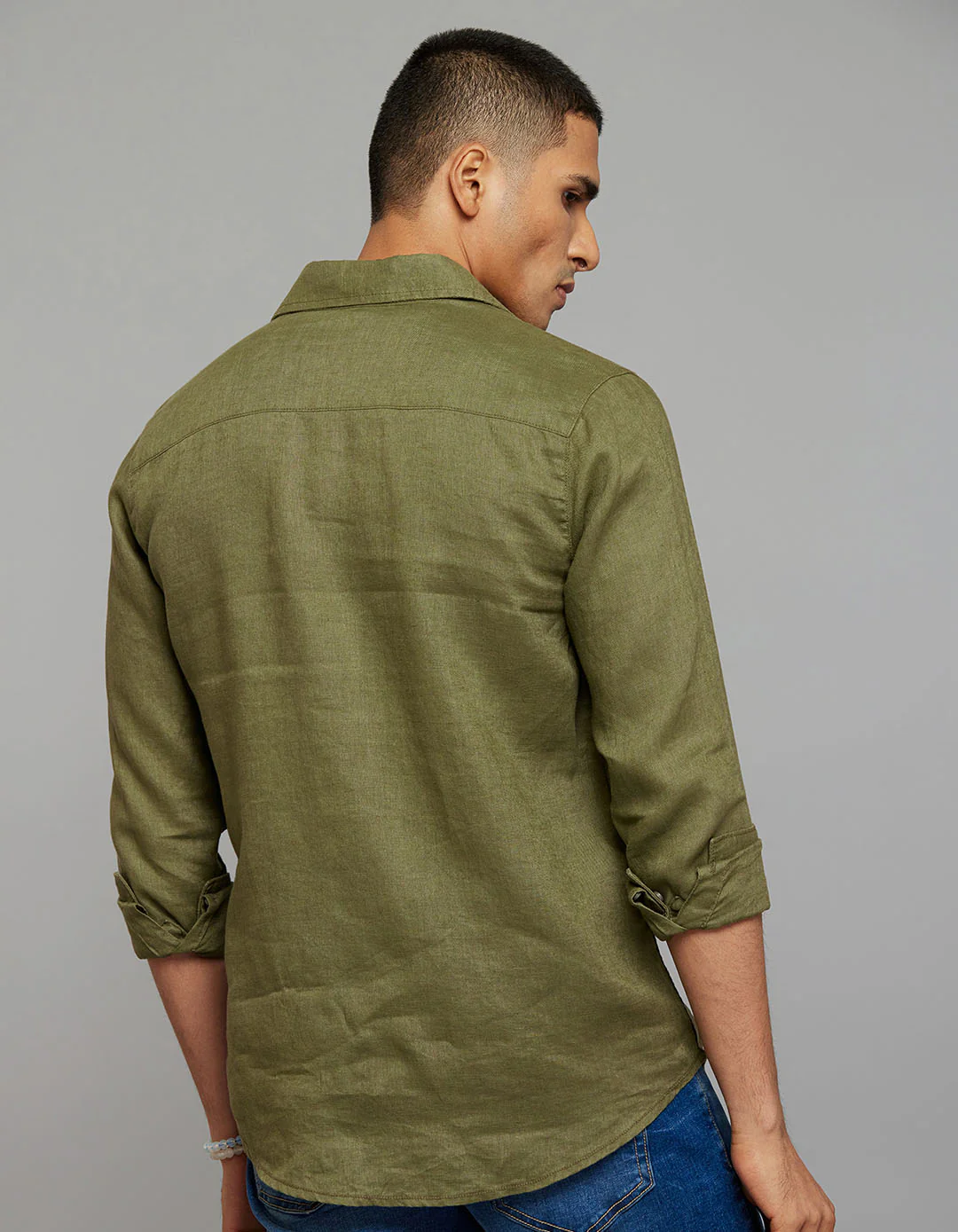 Olive Full Sleeves Linen Blend Shirt - Image 5