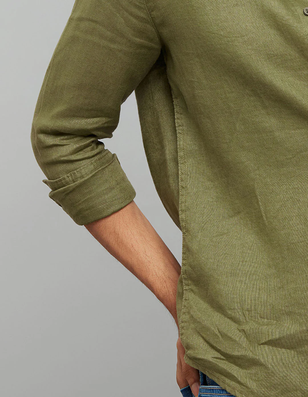Olive Full Sleeves Linen Blend Shirt - Image 7