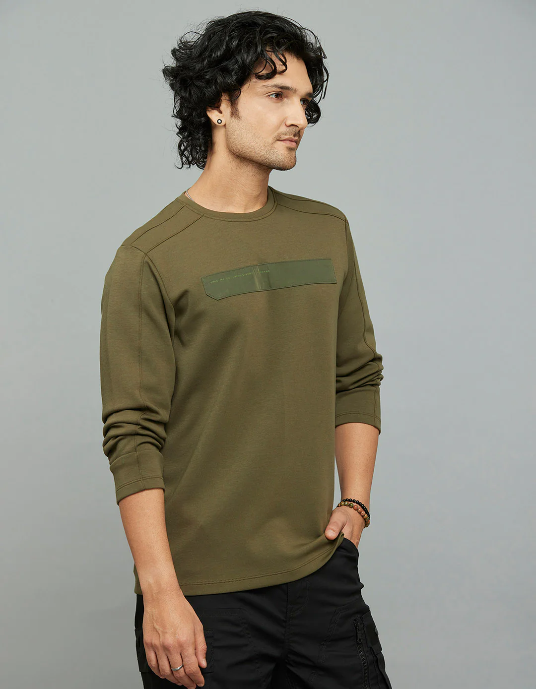Olive Full Sleeves Round Neck Tee - Image 4