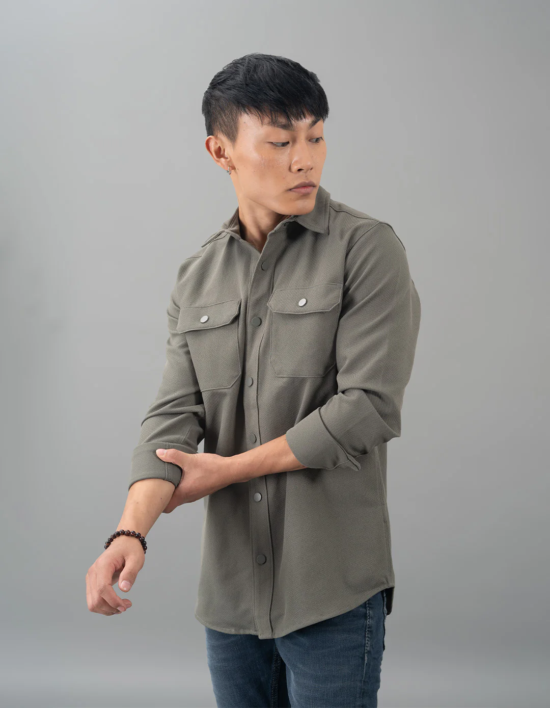 Olive Full Sleeves Knit Shacket - Image 3
