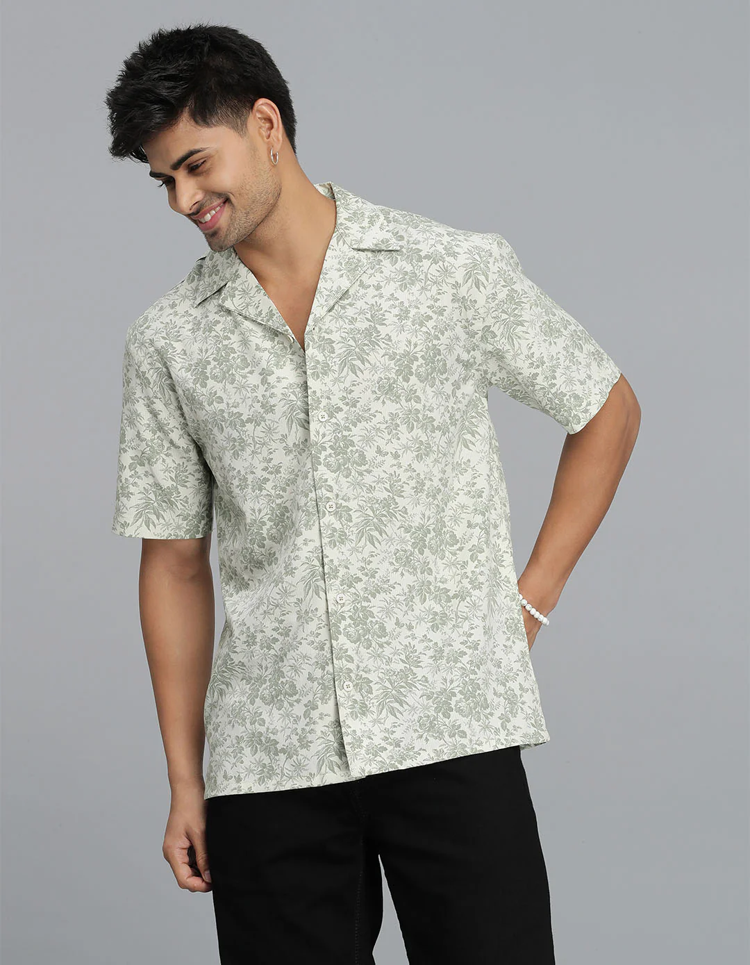 Olive Half Sleeves Printed Shirt - Image 3