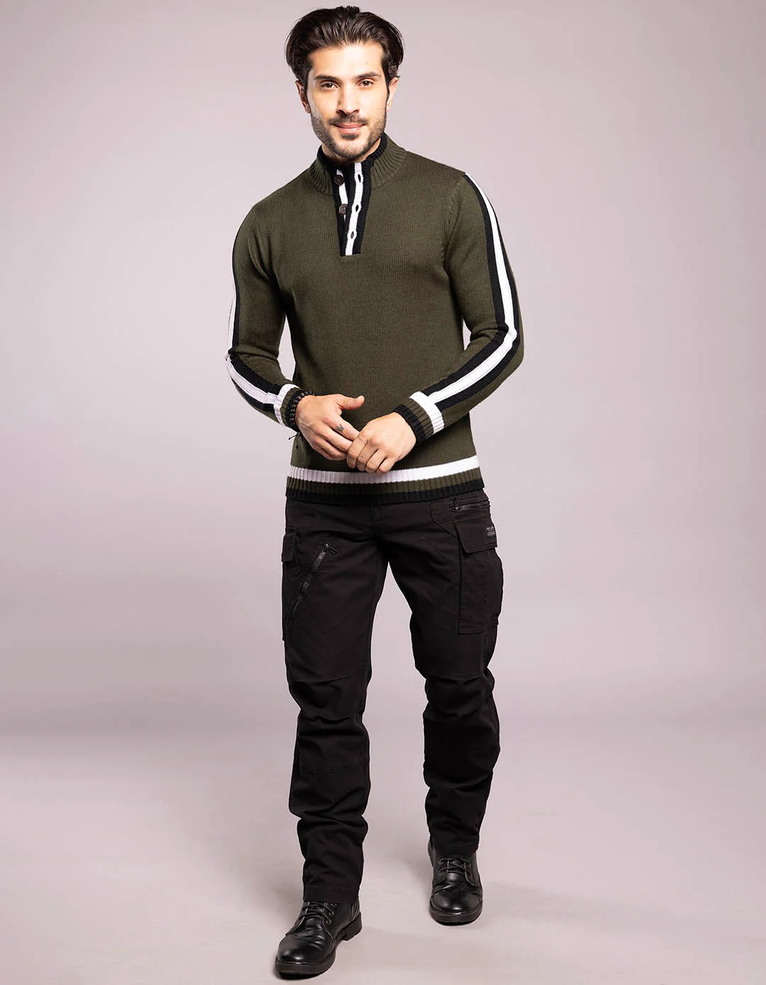 Olive High Neck Pullover Sweater - Image 2