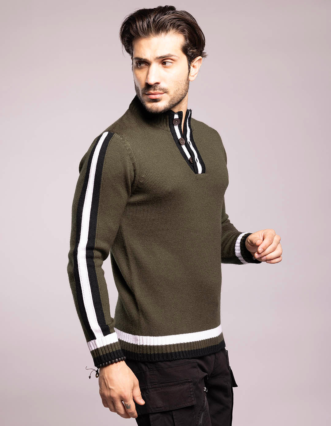 Olive High Neck Pullover Sweater - Image 4