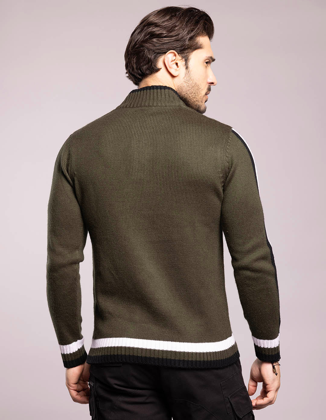 Olive High Neck Pullover Sweater - Image 5