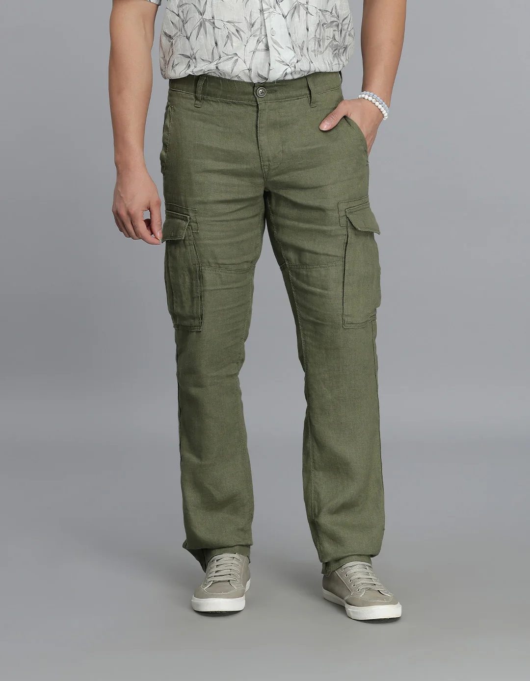 Olive 100% Linen Cargo Pant