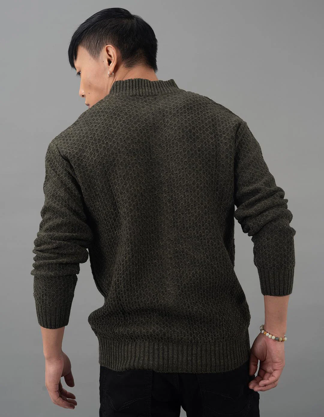 Olive Melange High Neck Pullover Sweater - Image 6