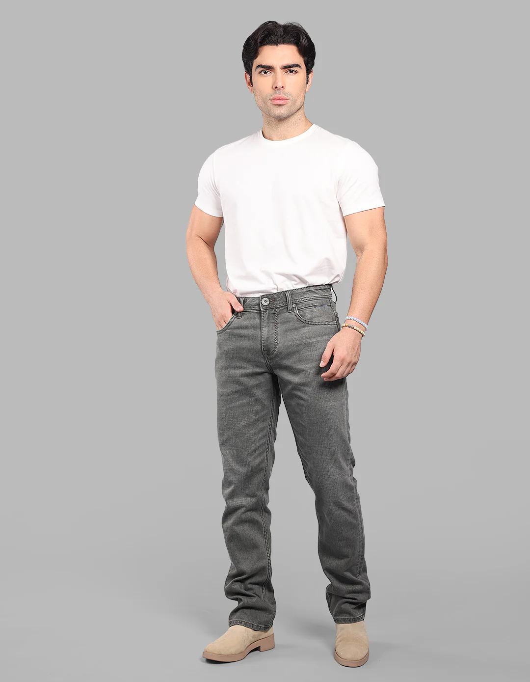 Olive Midrise, Comfort And Straight Crop Length Stretch Jeans - Image 2