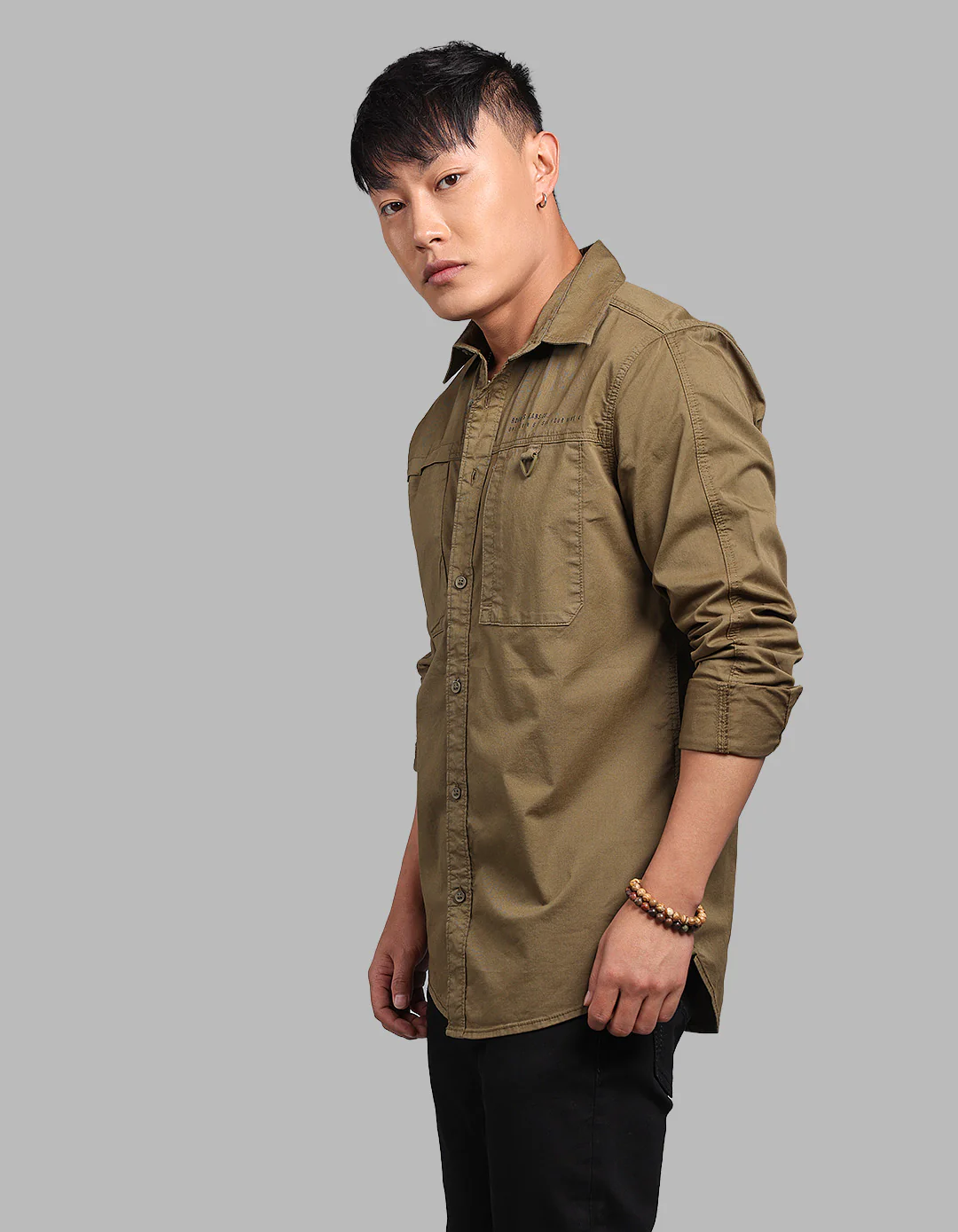 Olive Night Full Sleeve Stretch Cargo Shirt - Image 3