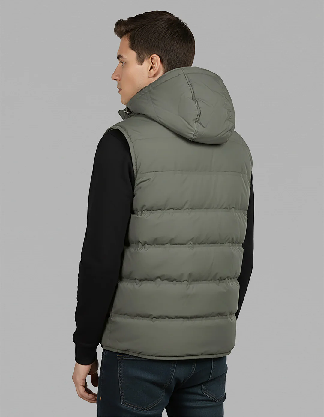 Olive Sleeveless Hoodie Puffer Jacket - Image 5
