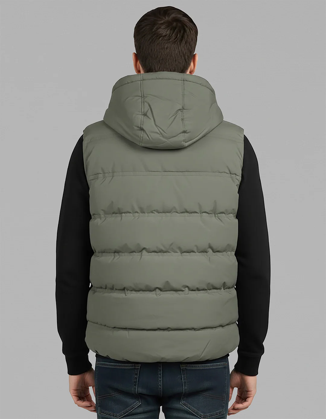 Olive Sleeveless Hoodie Puffer Jacket - Image 7