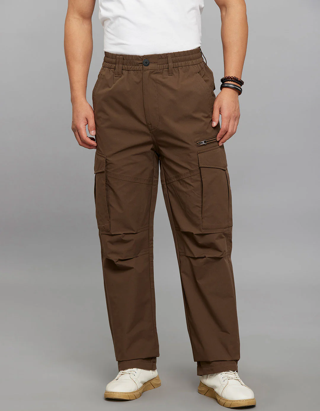 Olivish Khaki Comfort Straight Fit 100% Polyestor Cargo Pants