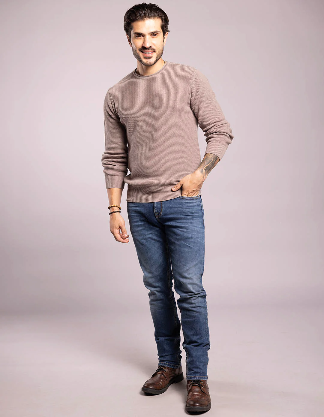 Olivish Khaki Round Neck Pullover Sweater - Image 2