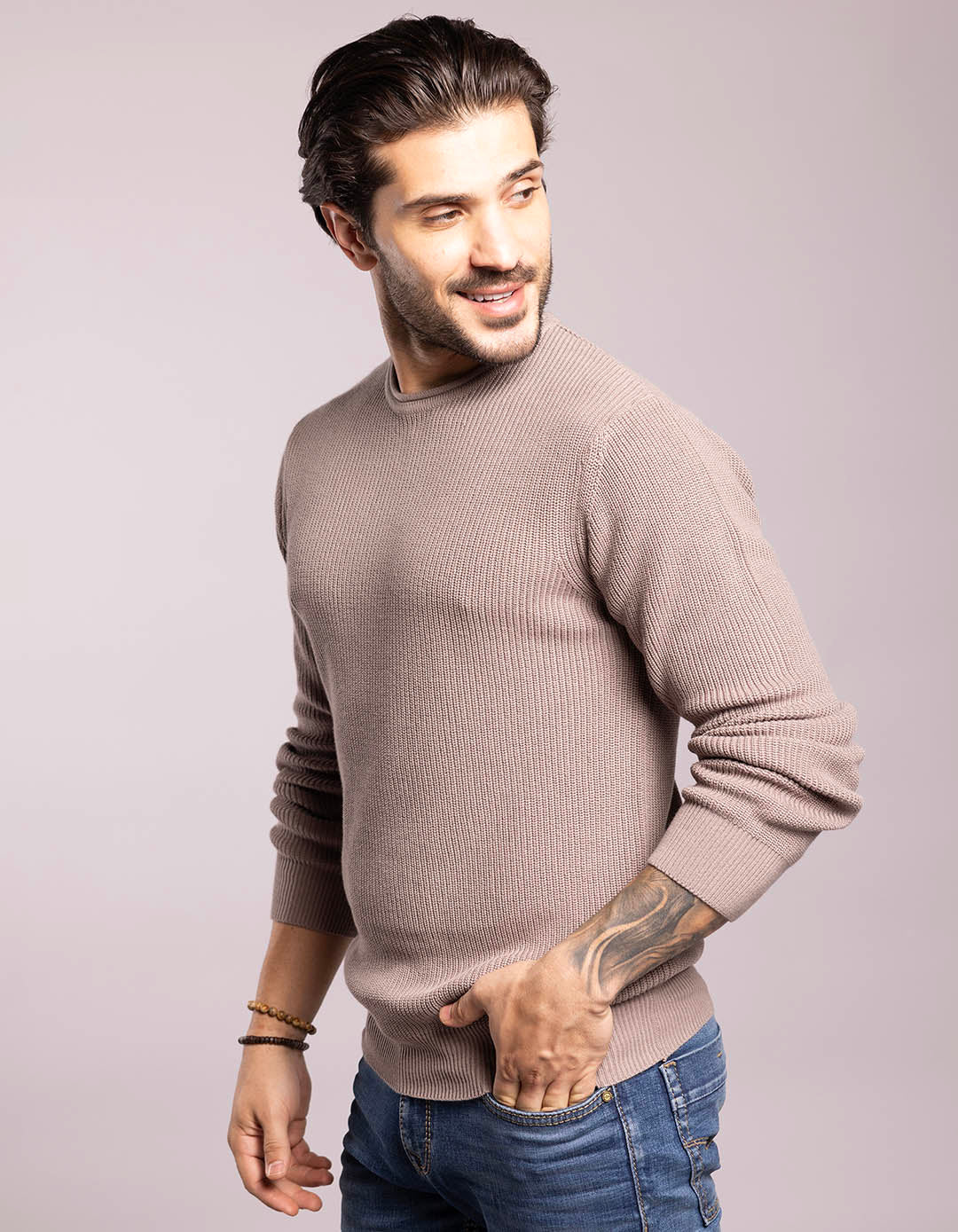Olivish Khaki Round Neck Pullover Sweater - Image 3