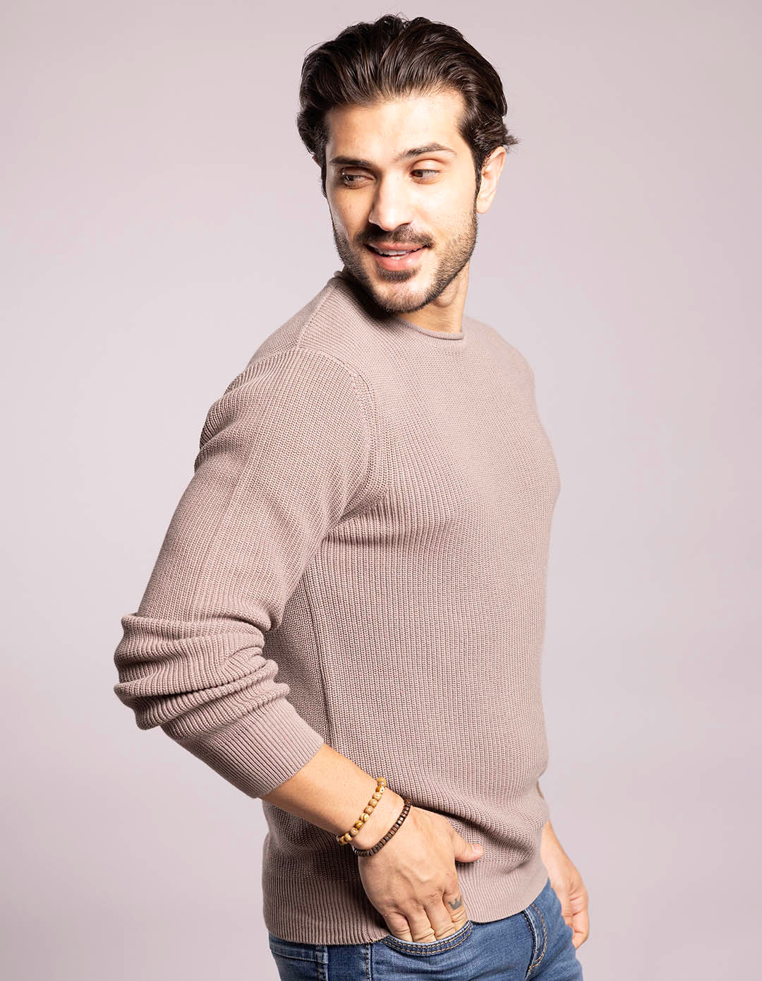 Olivish Khaki Round Neck Pullover Sweater - Image 4