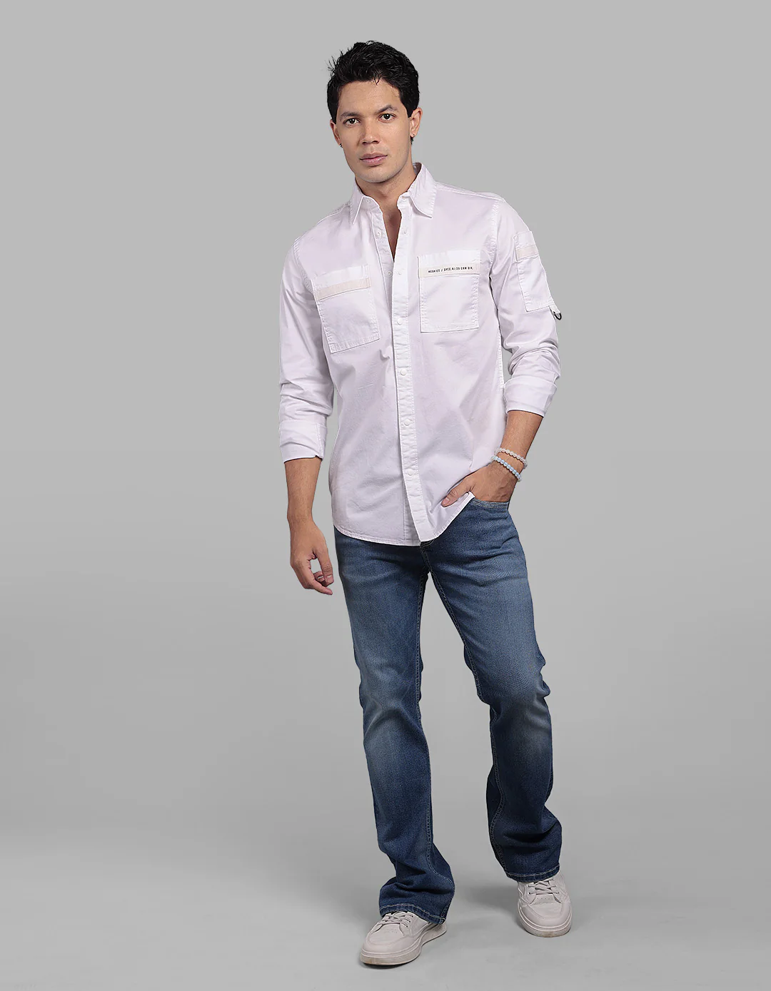 Optic White Full Sleeve Stretch Cargo Shirt - Image 2