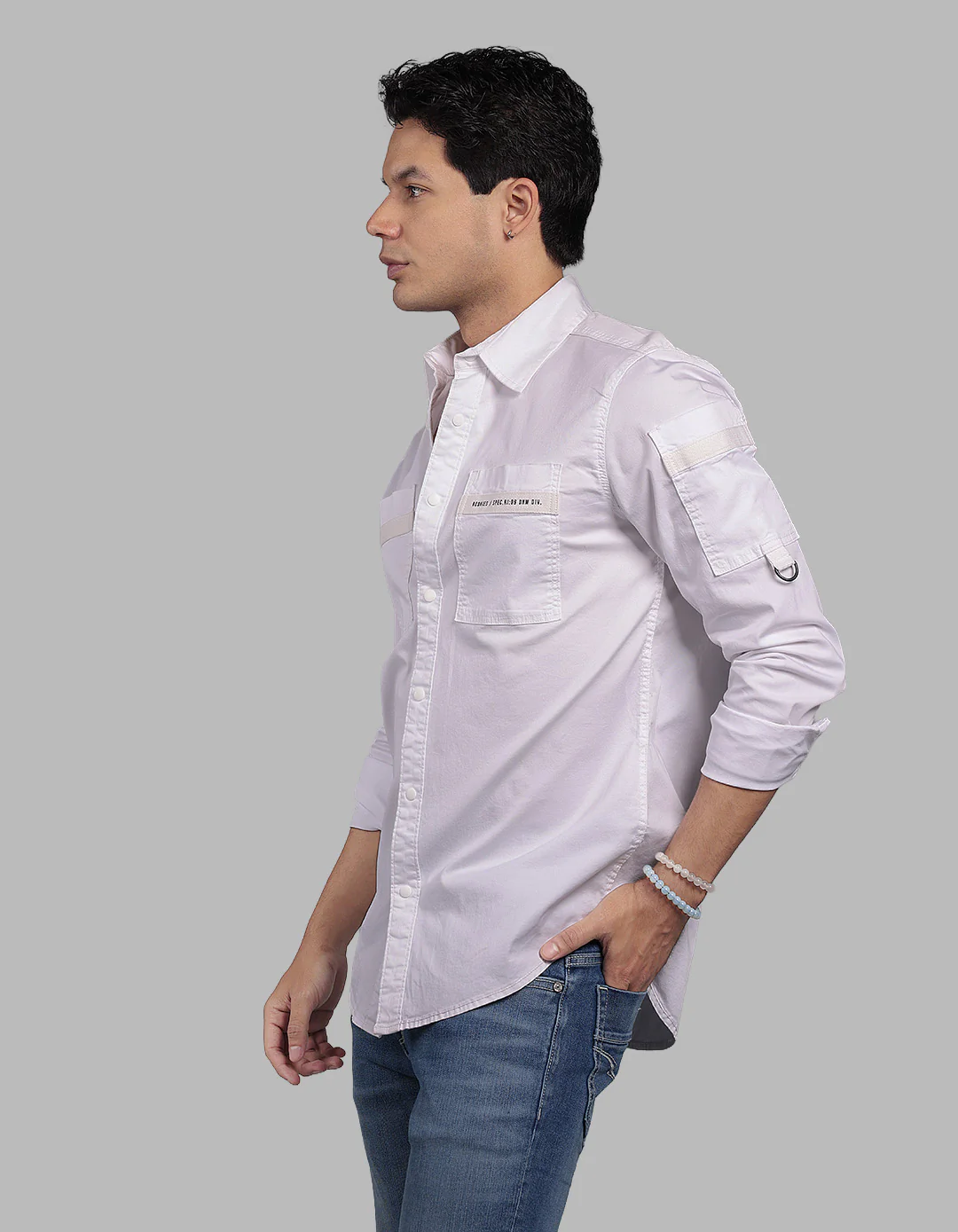 Optic White Full Sleeve Stretch Cargo Shirt - Image 3