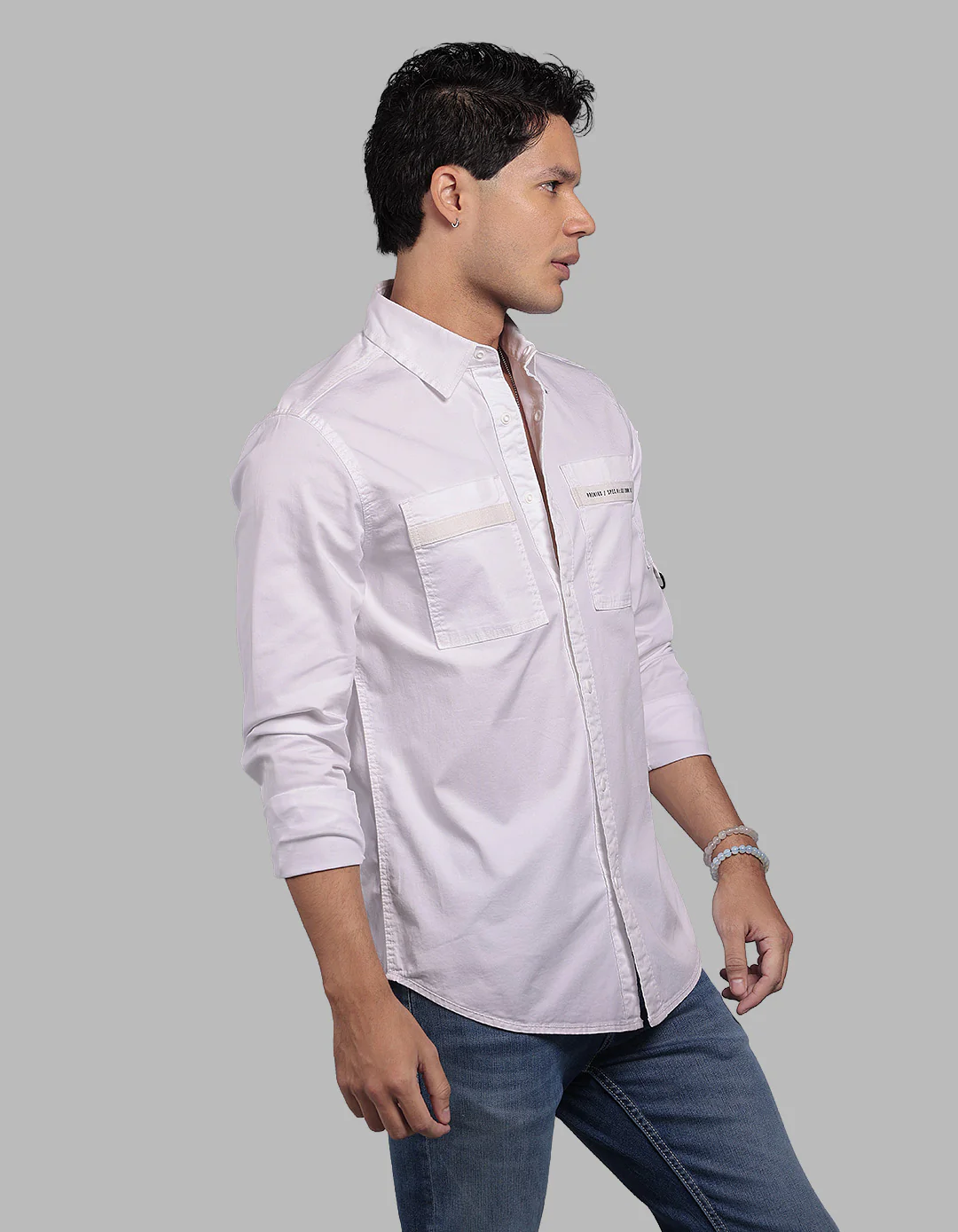 Optic White Full Sleeve Stretch Cargo Shirt - Image 4