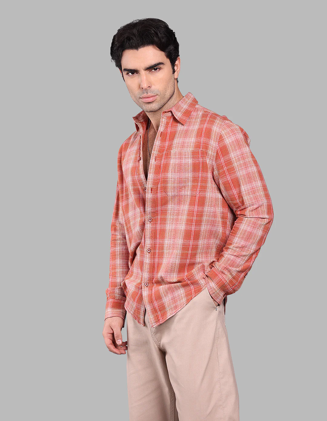 Orange Full Sleeve Check Shirt - Image 3