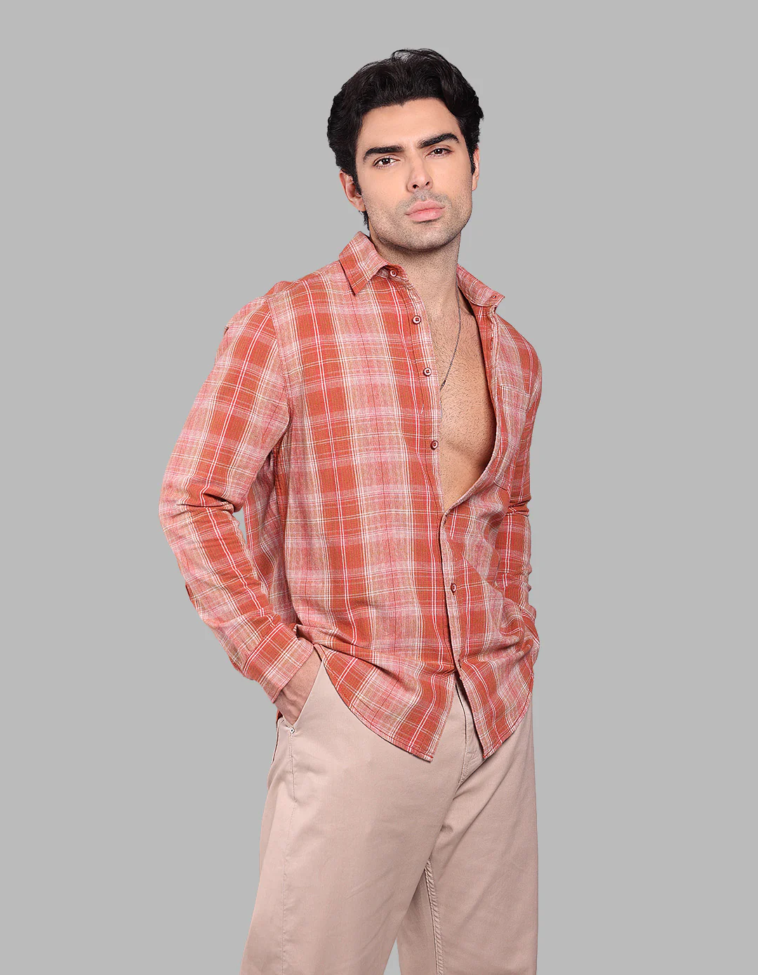 Orange Full Sleeve Check Shirt - Image 4