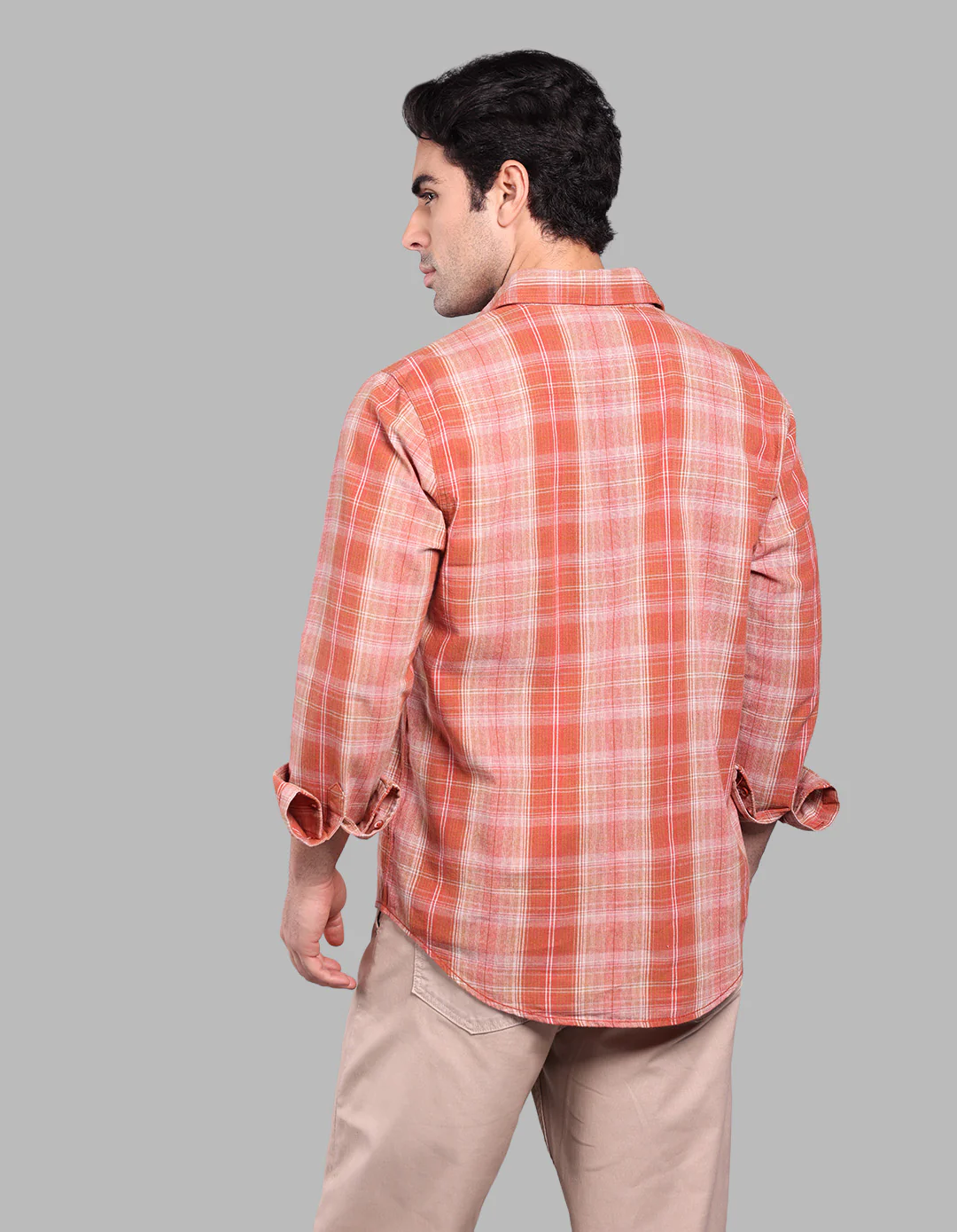 Orange Full Sleeve Check Shirt - Image 5