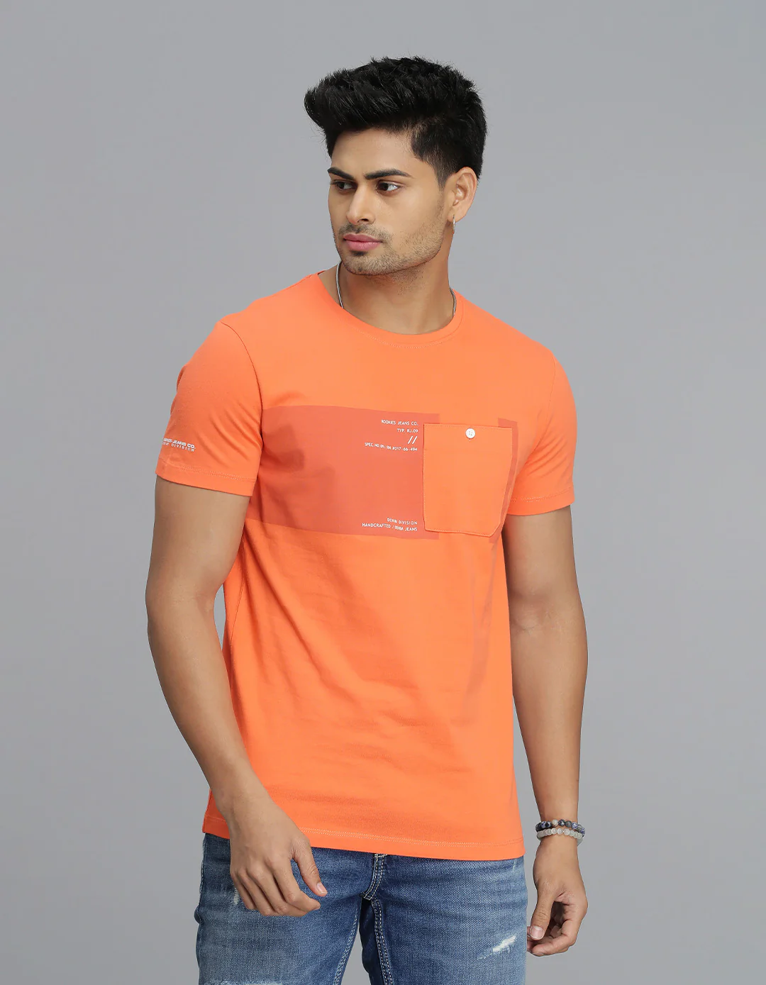 Orange Half Sleeves Round Neck Tee
