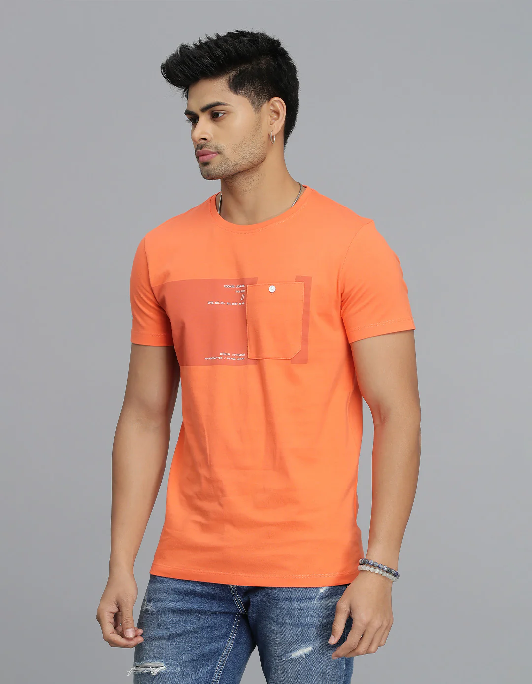 Orange Half Sleeves Round Neck Tee - Image 3