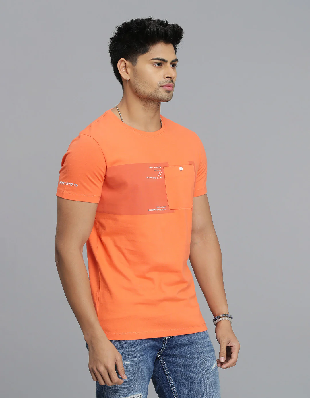 Orange Half Sleeves Round Neck Tee - Image 4