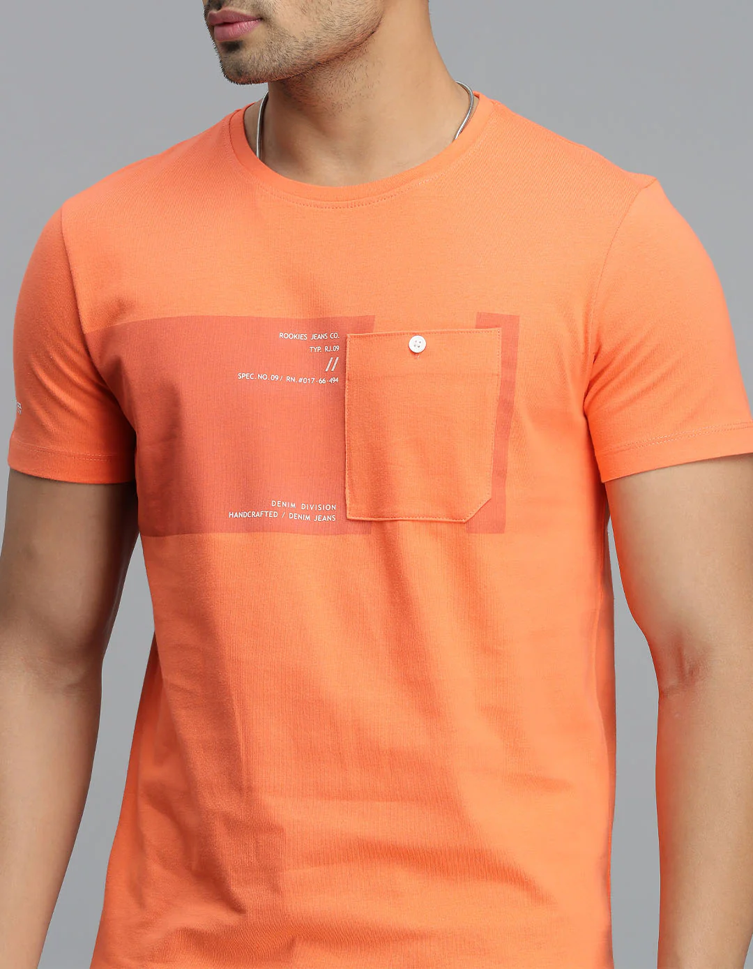 Orange Half Sleeves Round Neck Tee - Image 6