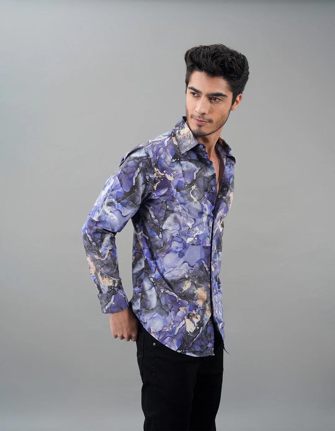 Orchid Blue Full Sleeves Printed Shirt - Image 4