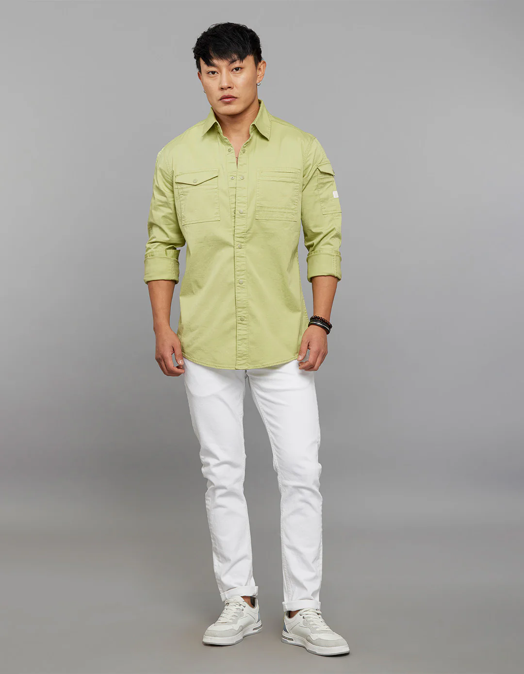 Parrot Green Full Sleeves Cargo Shirt - Image 2