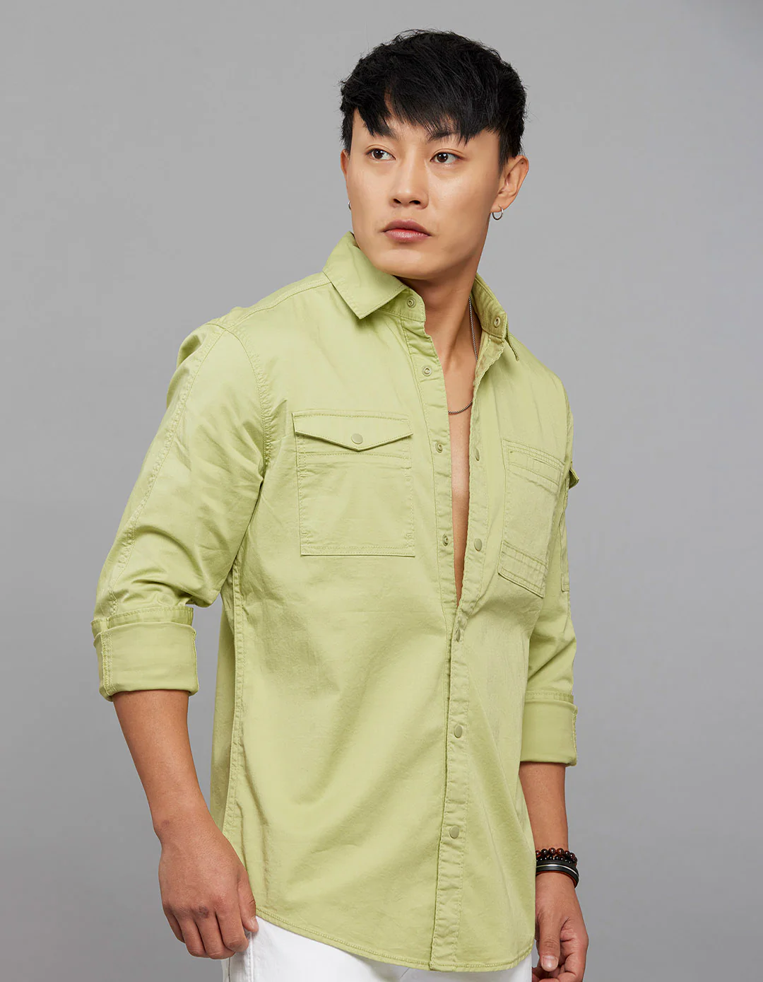 Parrot Green Full Sleeves Cargo Shirt - Image 3