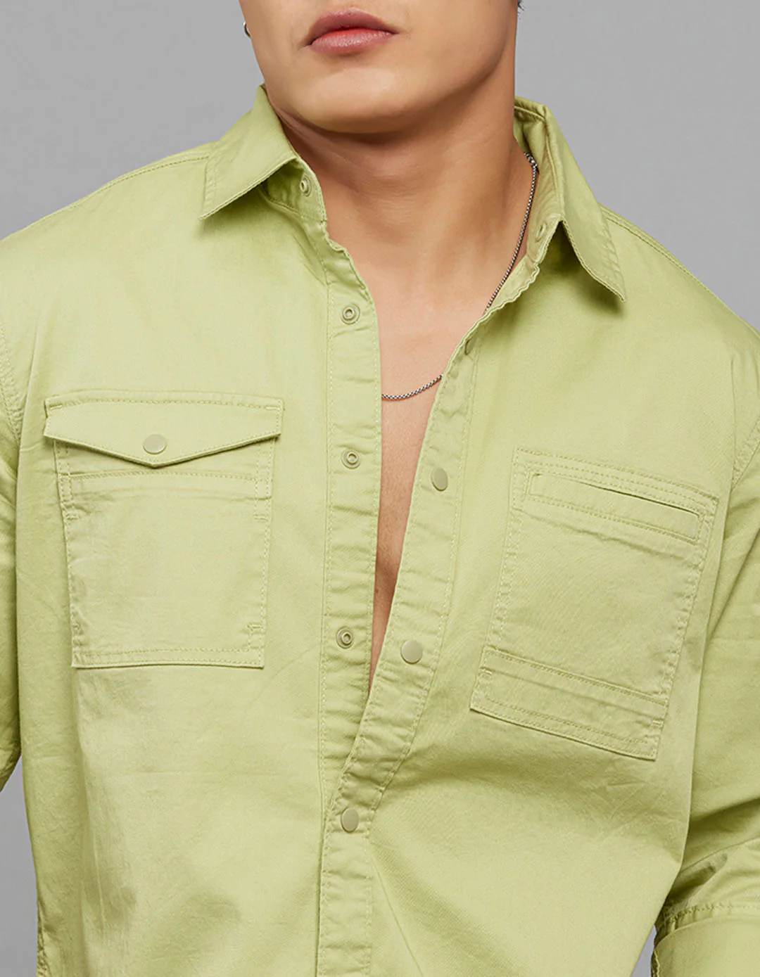 Parrot Green Full Sleeves Cargo Shirt - Image 5