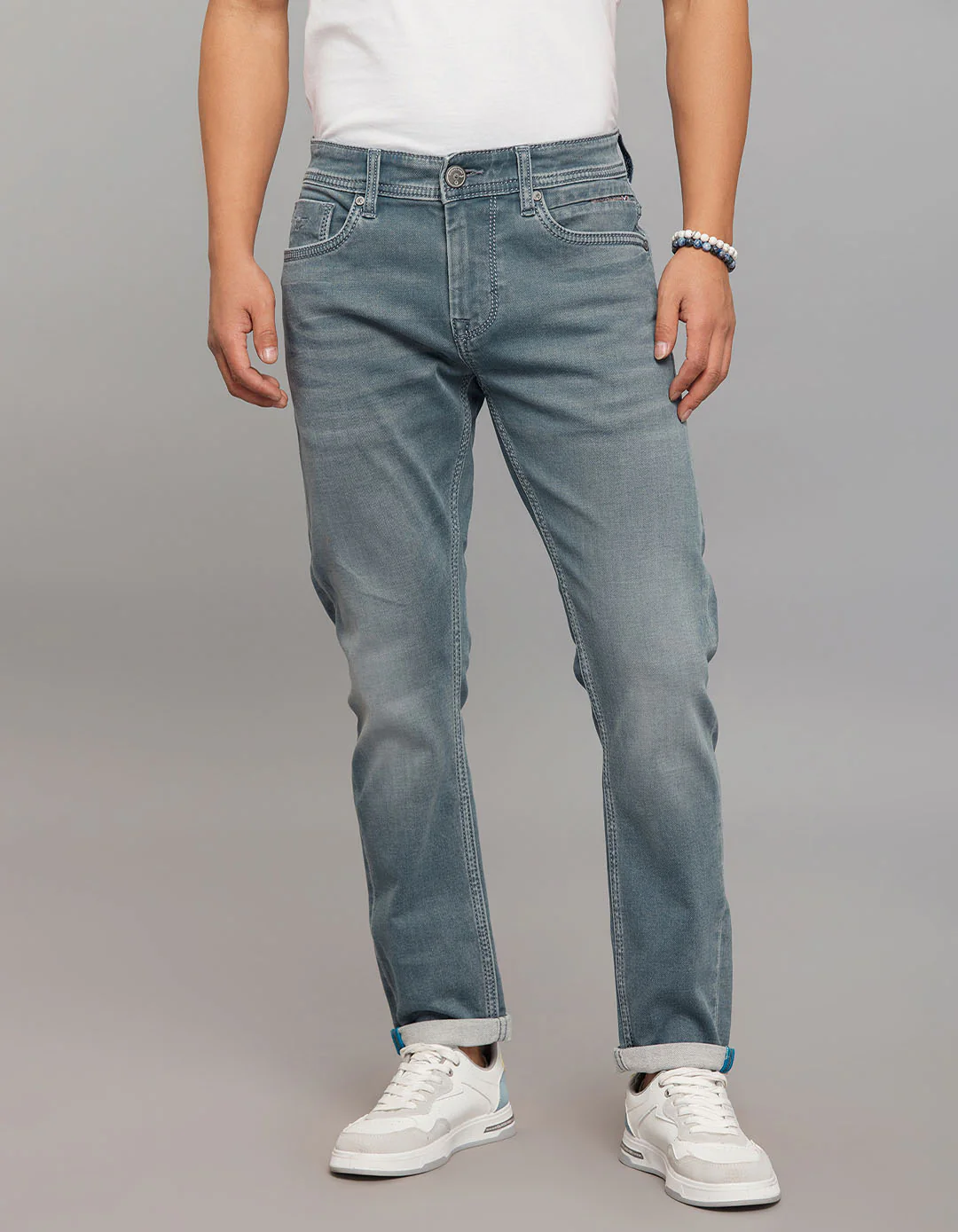 Petrol Low-Rise Tapered Ankle Length Knit Denim Jeans