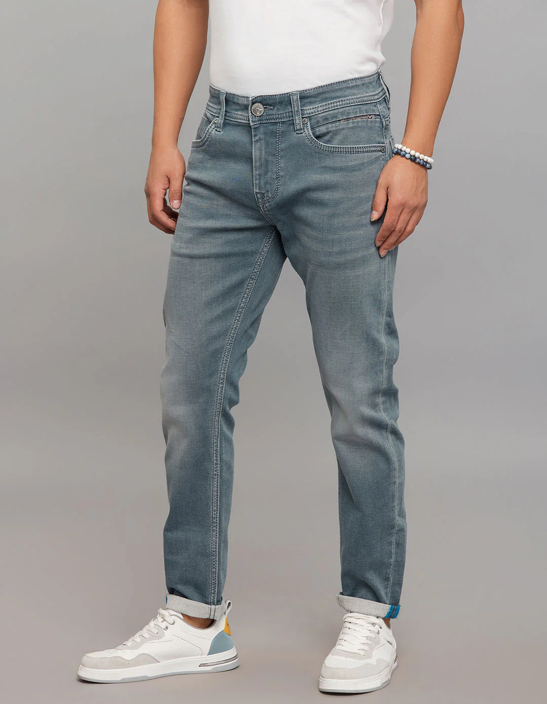 Petrol Low-Rise Tapered Ankle Length Knit Denim Jeans - Image 3