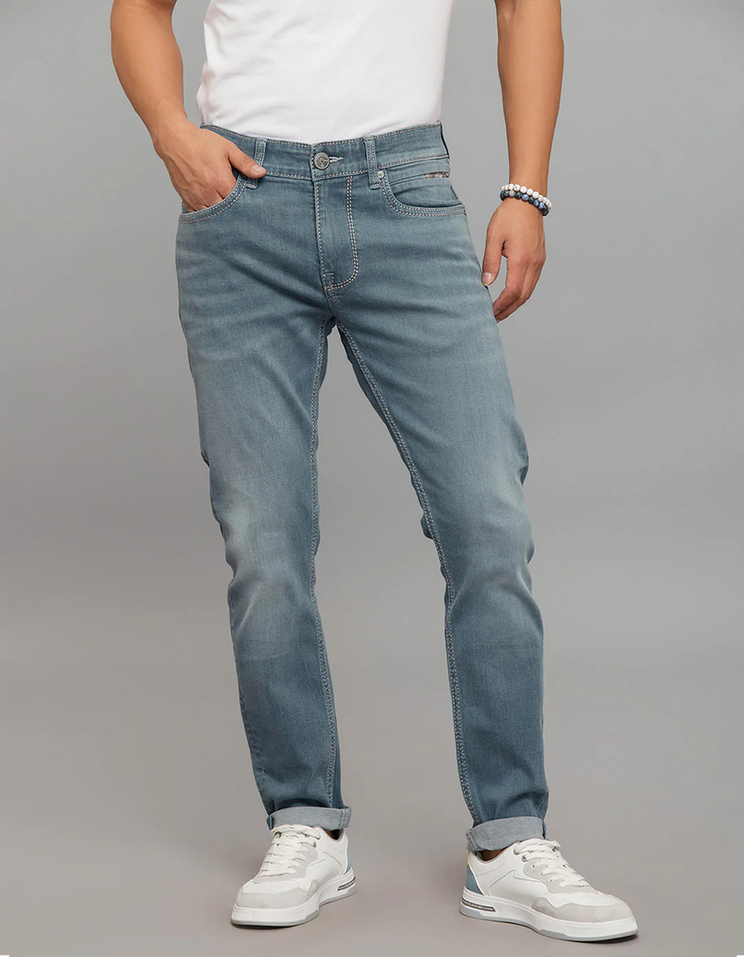 Petrol Low-Rise Tapered Ankle Length Stretch Jeans
