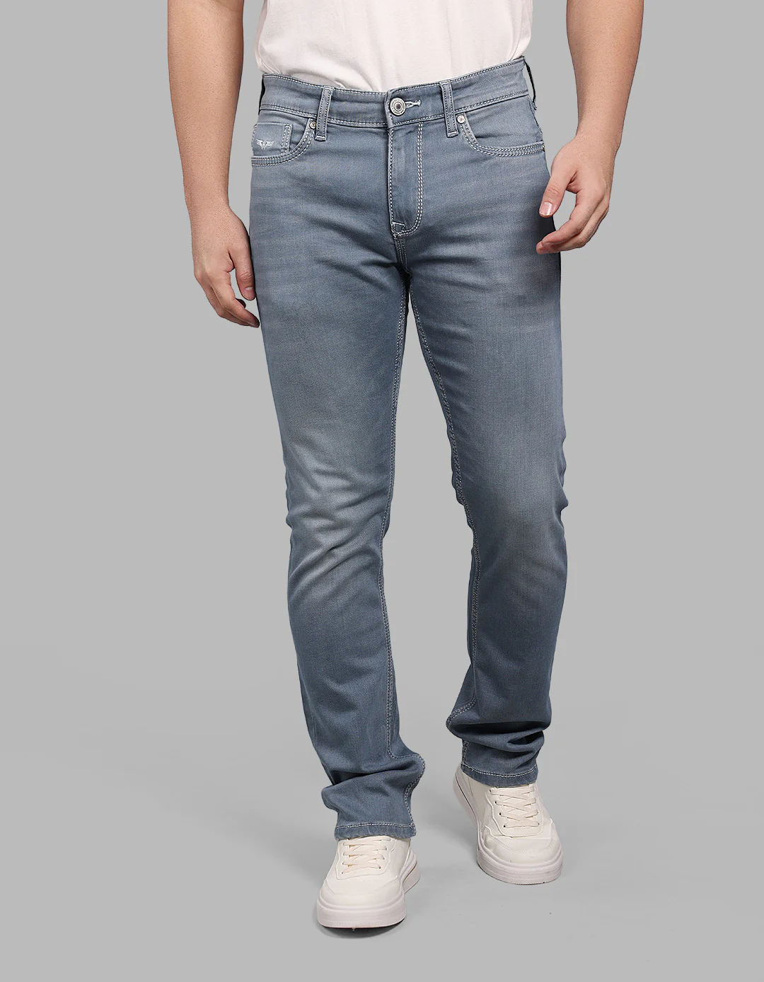 Petrol Mid-Rise Slim Straight Fit Stretch Jeans