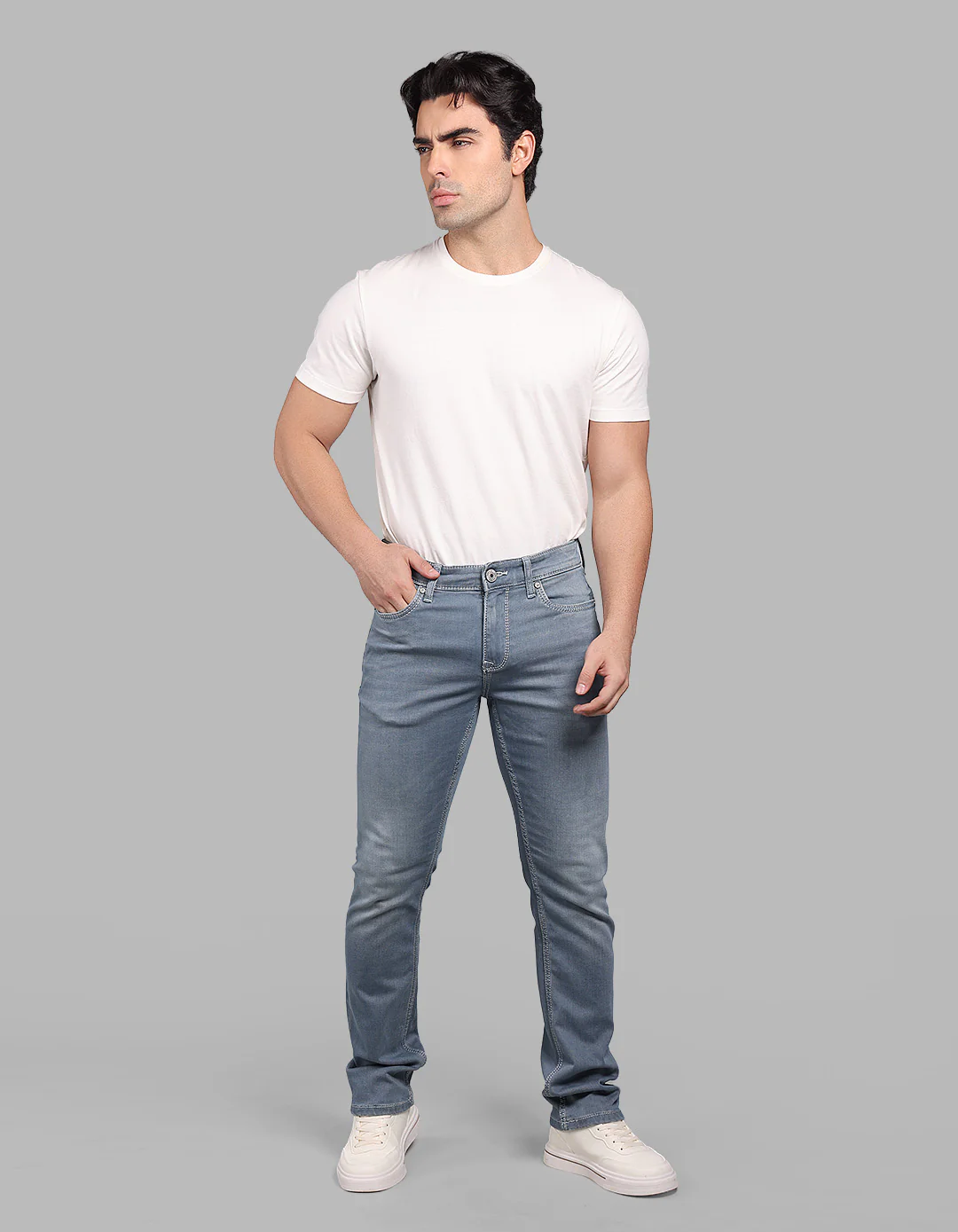 Petrol Mid-Rise Slim Straight Fit Stretch Jeans - Image 2