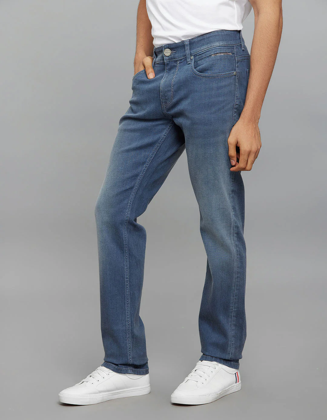 Petrol Mid-Rise Slim Straight Fit Stretch Jeans - Image 4