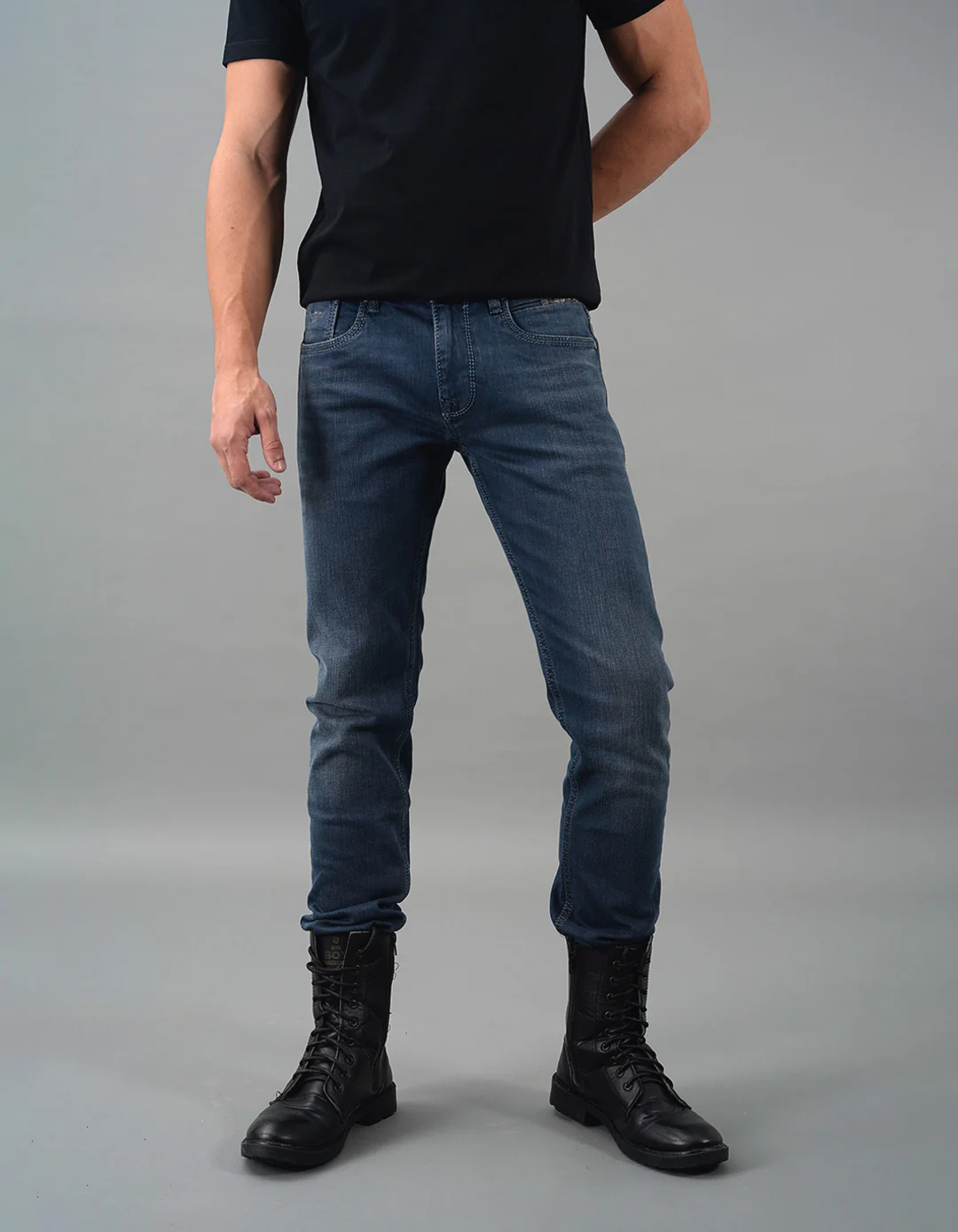 Petrol Mid-Rise Slim Straight Fit Jeans