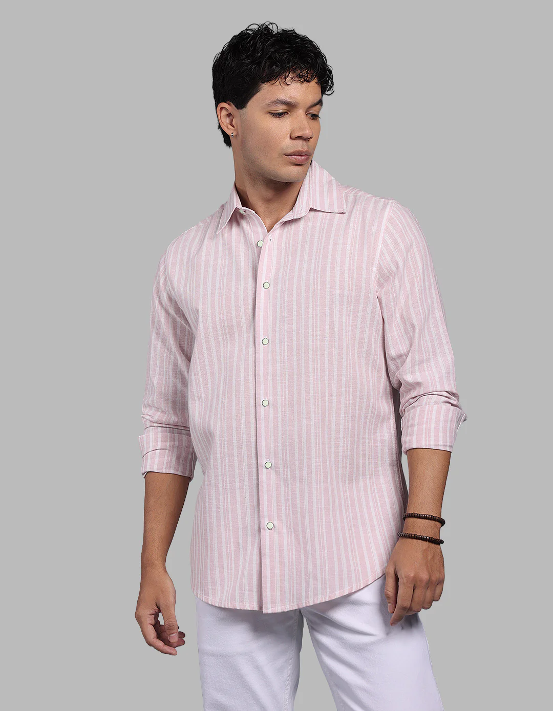 Pink Full Sleeve Linen Blend Stripe Shirt