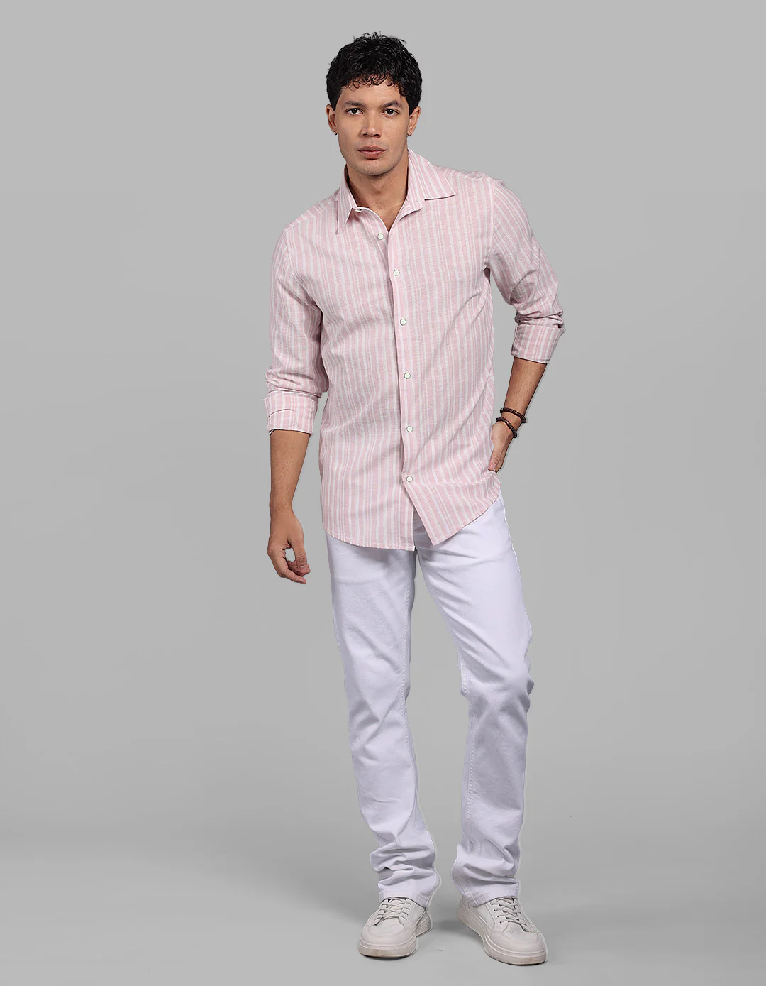 Pink Full Sleeve Linen Blend Stripe Shirt - Image 2