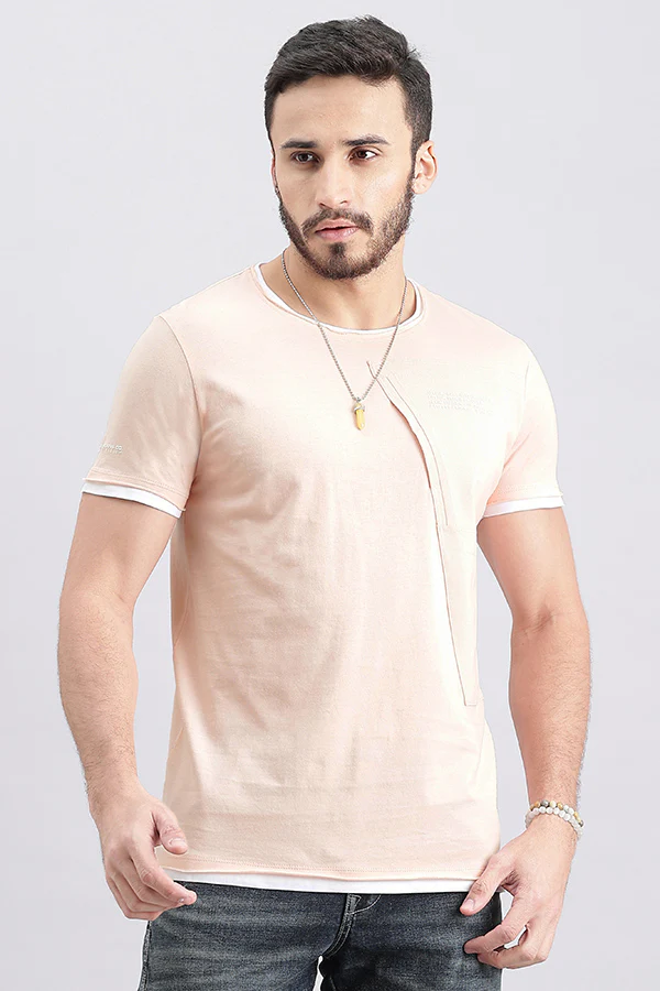 Pink Rose Half Sleeve Round Neck Tee