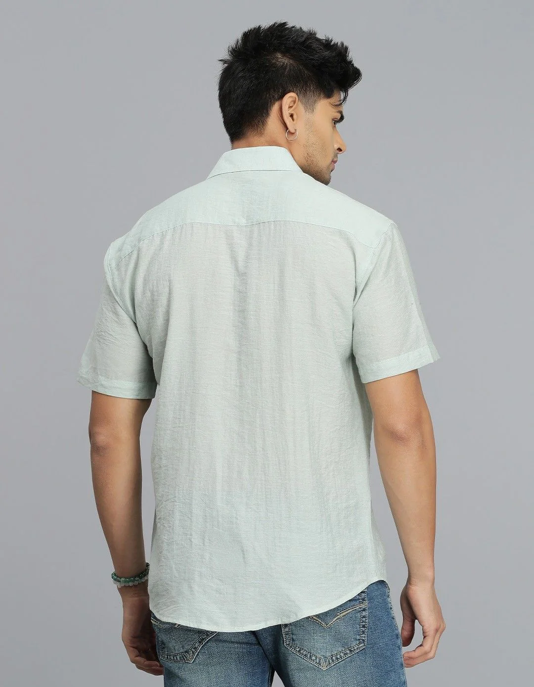 Pista Green Half Sleeves Solid Shirt - Image 5