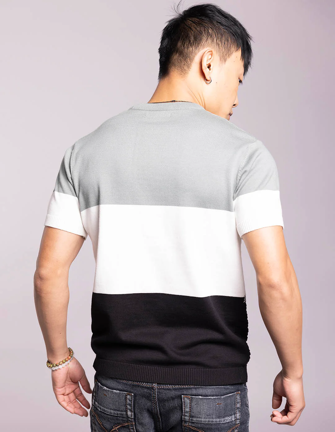 Pista Green White Round Neck Flatknit Tee - Image 5