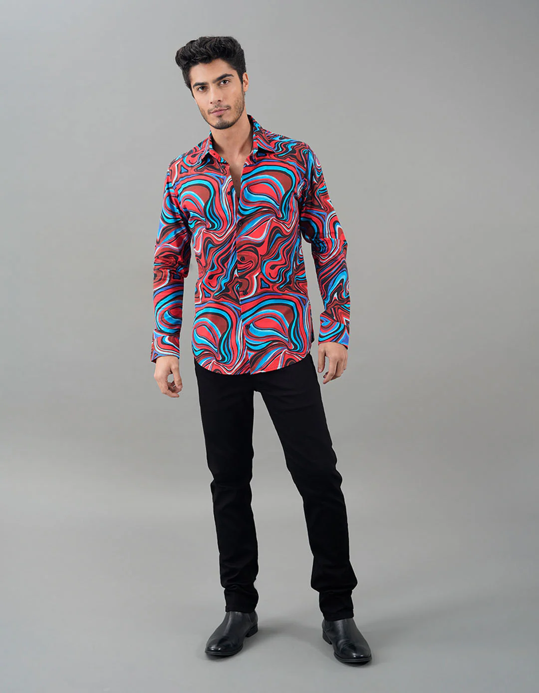 Red Blue Full Sleeves Printed Shirt - Image 2