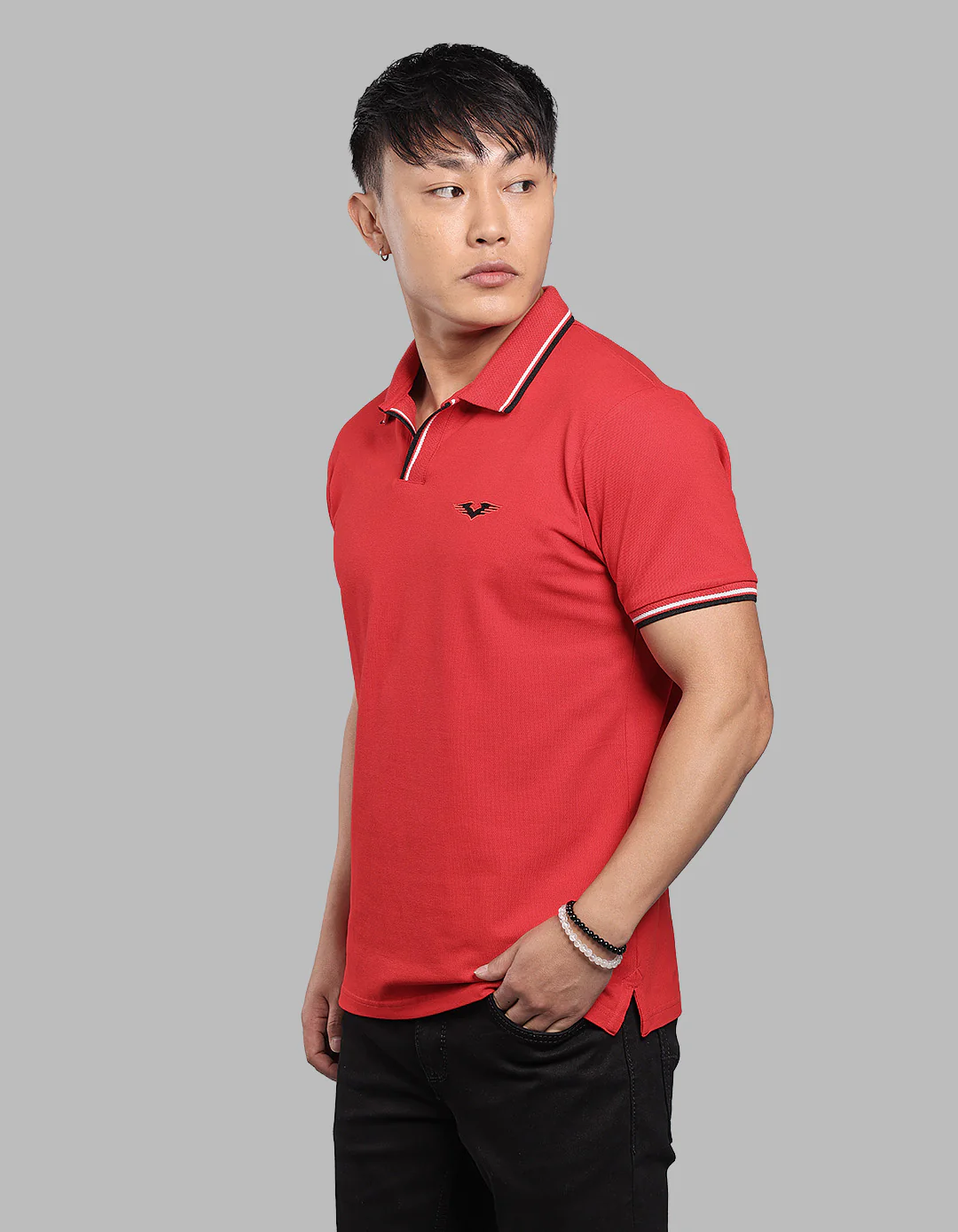 Red Half Sleeve Pique Polo Tee - Image 4