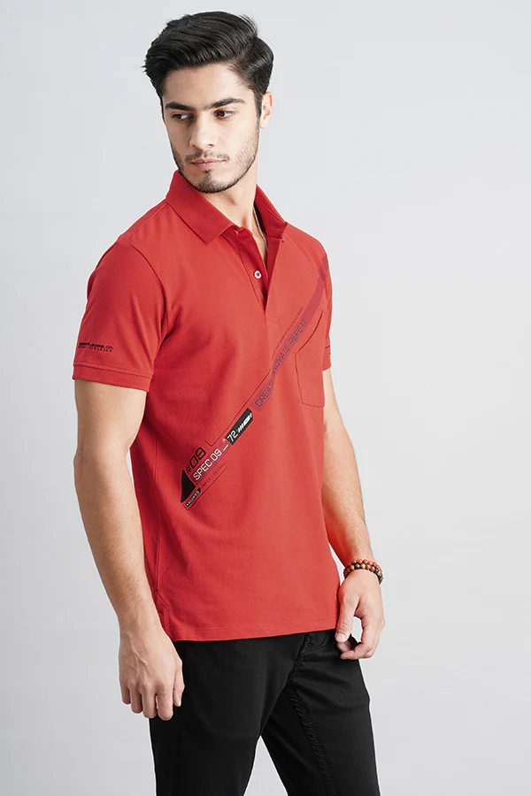 Red Half Sleeve Pique Polo Tee - Image 3