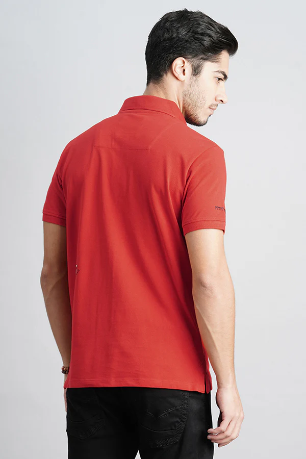 Red Half Sleeve Pique Polo Tee - Image 4