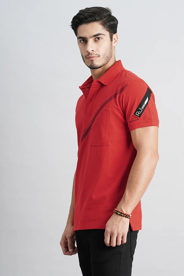 Red Half Sleeve Pique Polo Tee - Image 5